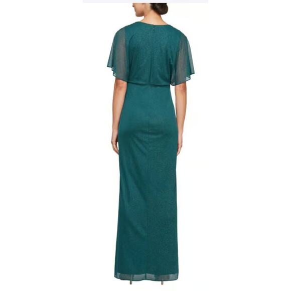 SNLY Short Sleeve Green Glitter Mesh Evening Gown Dress Size 18W - Picture 2 of 11